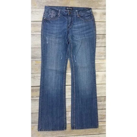 PETROL JEANS Denim Jenna Womens Size 29x34 Blue Distress’s Stud Casual Zip - Picture 1 of 13